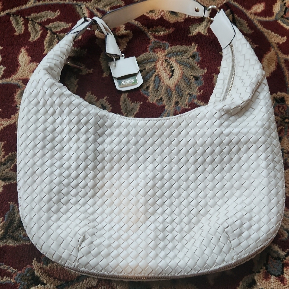 Guess White Woven Hobo Bag